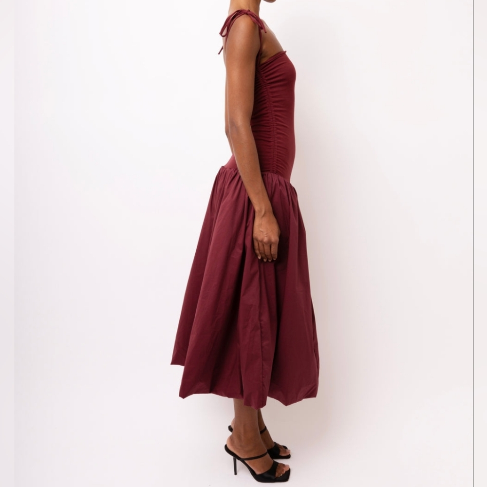 Amylynn Alexa Burgundy Puffball Dress 4US drop waist ruched dress - Picture 4 of 13